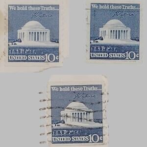 1973 Jefferson Memorial – Lot of 3 Used – 10¢ Stamp – We Hold These Truths…